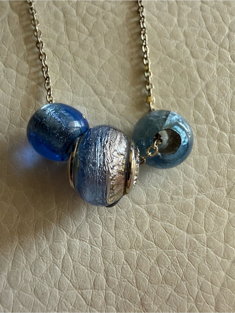 Authentic Murano Glass Pendant Necklace Shimmering Blue Foil Beads Link Chain View 4